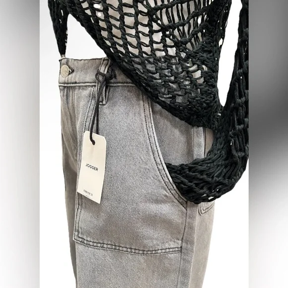 Forever 21 Cargo Jogger Jean Straight-Leg Drawstring Hem Gray Wash 27 - Picture 6 of 10